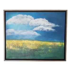"Poppies and Buttercups" Contemporary Original Impressionist Style Landscape Painting by Linda McDonough, Framed