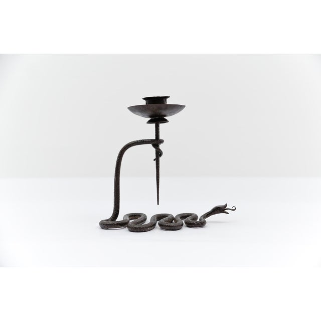 Hand-forged iron snake design sculpture candle holder, 1960s