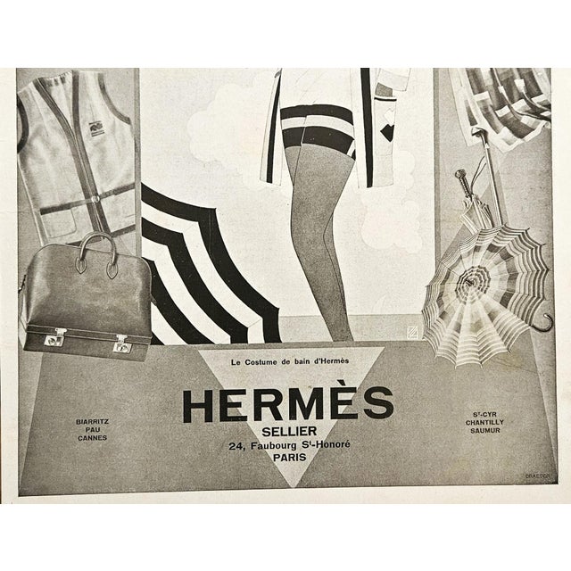 Contemporary 1928 French Art Deco Hermes Beach Advertisement Print, Rare, Matted For Sale - Image 3 of 4
