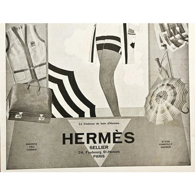 Contemporary 1928 Rare French Art Deco Hermes Beach Advertisement Print, For Sale - Image 3 of 4