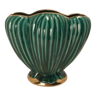 Mid-Century Dick Knox California Green With Applied Gold Ceramic Vase For Sale