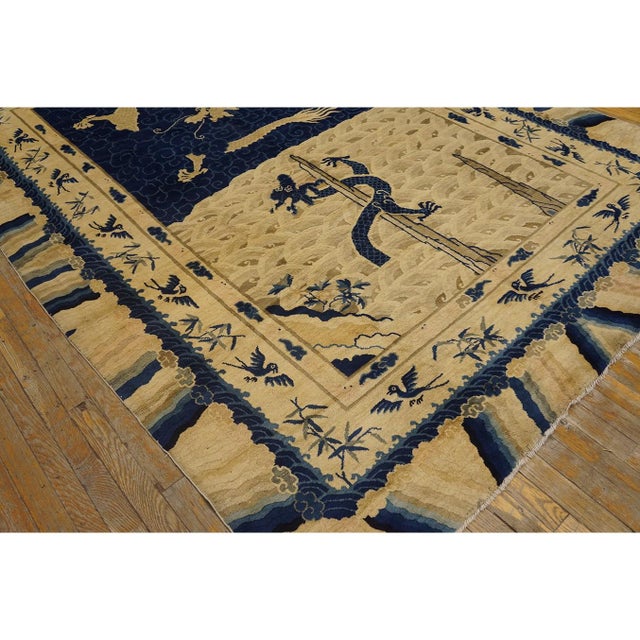 Textile 1920s Antique Artistic Beige Chinese Dragons Design Wool Pile Hand Knotted Rug For Sale - Image 7 of 11