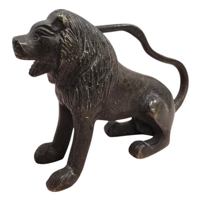 Bronze Seated Lion Sculpture, 19th Century For Sale
