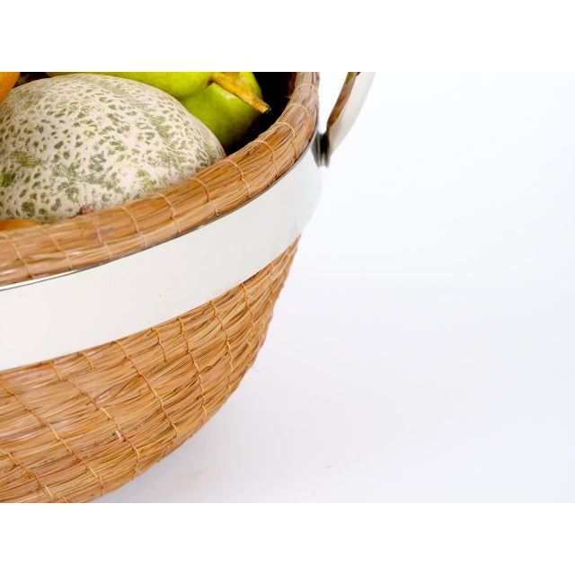 Metal Mid Century Modern Chrome Ring-Handled Basket Centerpiece Composite Fruit Pears For Sale - Image 7 of 10