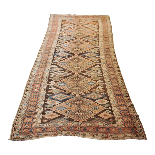 Tribal Geometric Kilim Southwest Vibes Rug 3.5 3.10 x 11.6 For Sale