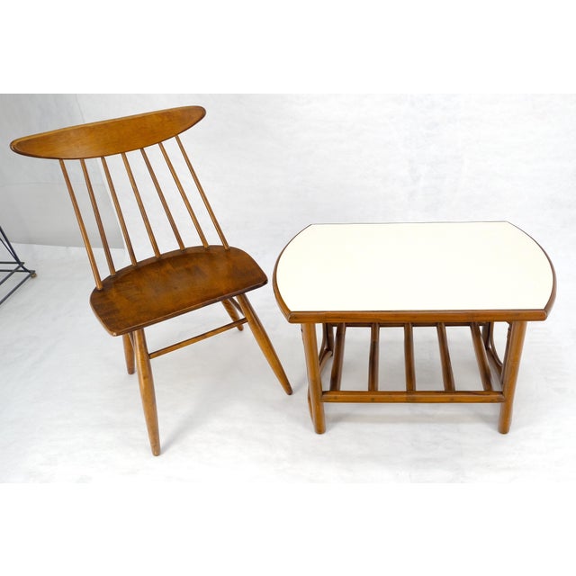 Bamboo Rattan Side End Table Mid Century Modern c1970s White Laminate Top MINT For Sale - Image 13 of 16
