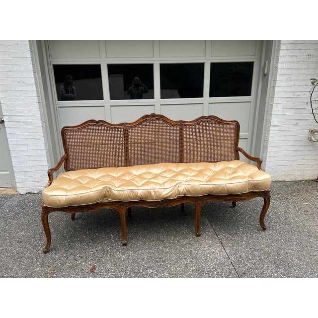 19th Century Louis XIV Walnut and Cane Canape For Sale - Image 4 of 4