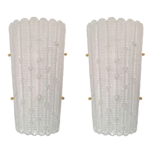 1980s White Murano Style Glass Sconces, Italy - a Pair