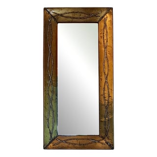 Brutalist Brass and Pewter Mirror attributed to Jean Goardere, France, 1970s For Sale