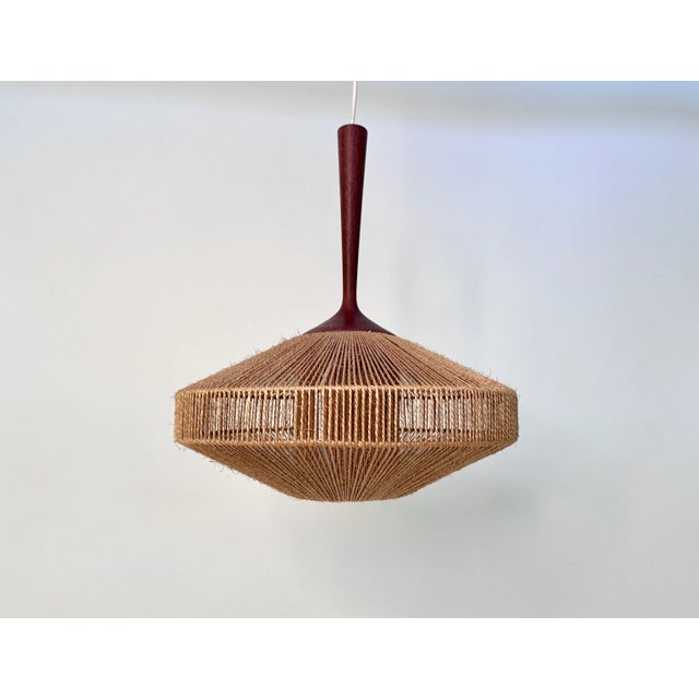 Teak and Sisal Cord Weave Hanging Lamp from Temde Leuchten, Germany, 1950s For Sale - Image 12 of 12