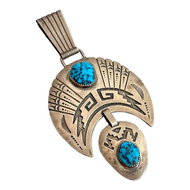 R. Singer Sterling Silver Large Pendant W/ Turquoise For Sale