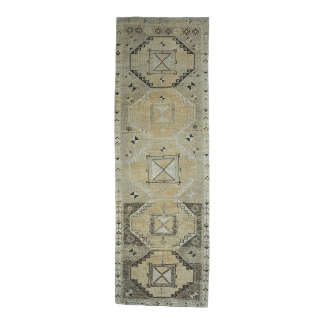 1960s Yellow Natural Turkish Hand-Knotted Runner Rug For Sale