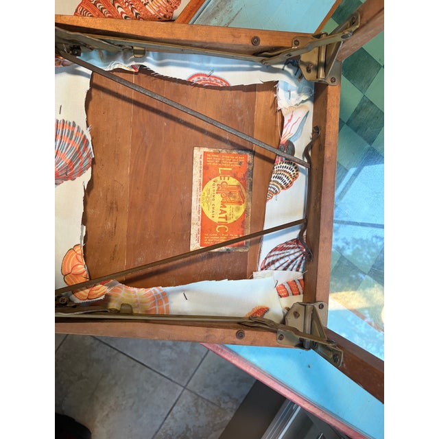 Teal Vintage Mid-Century Leg-O-Matic Folding Game Table & 3 Cane Back Chairs Set (Mcm / Coastal Chess & Checkers) For Sale - Image 8 of 18
