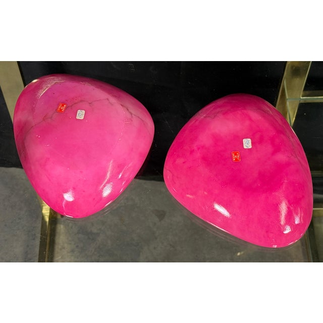 Stone Mid Century Italian Pink Dyed Alabaster Ashtrays Catchalls Made in Italy - A Pair For Sale - Image 7 of 8