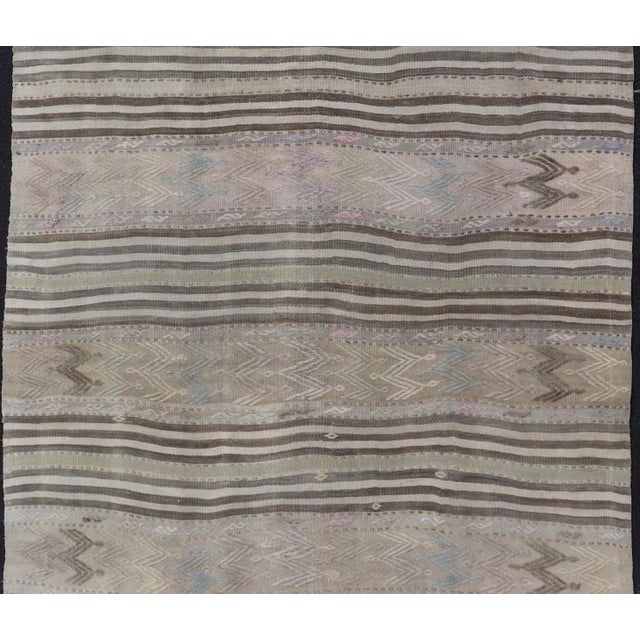 Textile Mid 20th Century Vintage Turkish Flat-Weave Embroideries Kilim in Taupe Lt. Blue Brown Tan For Sale - Image 7 of 11