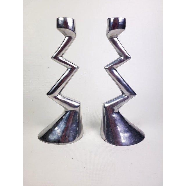 Zig Zag Candlesticks by Matthew Hilton for SCP England, 1980s, Set of 2 For Sale - Image 6 of 15
