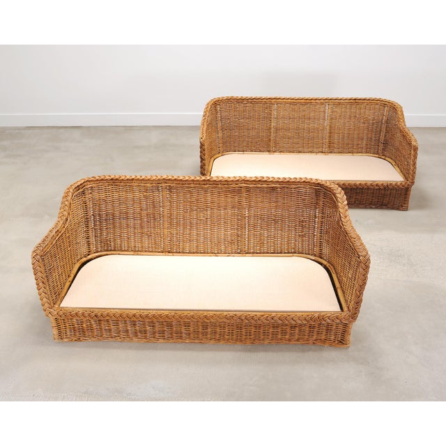 Pair of Michael Taylor Style Organic Modern Wicker Rattan Sofas For Sale - Image 15 of 18