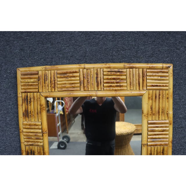 Brown Mid-Century Modern Faux Bamboo Wall Mirror For Sale - Image 8 of 11