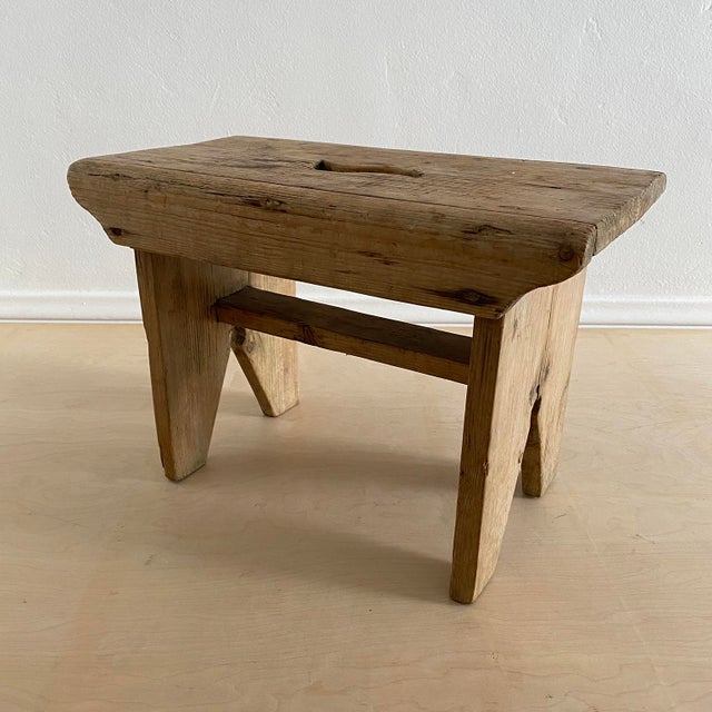 Wood Early 20th Century Rustic Pine Stool For Sale - Image 7 of 12