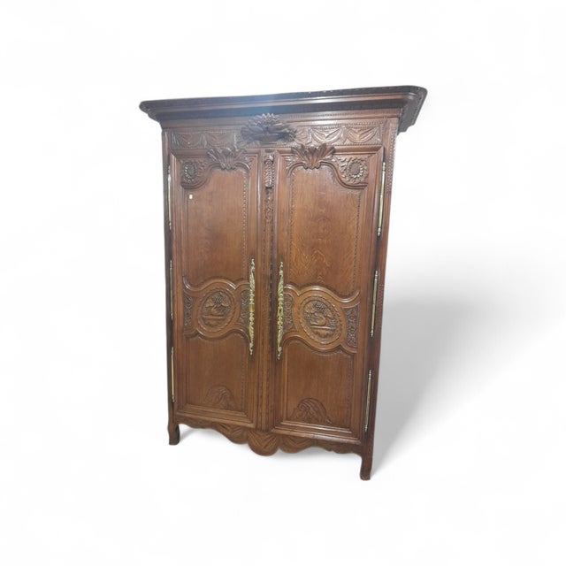 Antique French Provincial Carved Oak Wardrobe, 1850 For Sale - Image 3 of 3