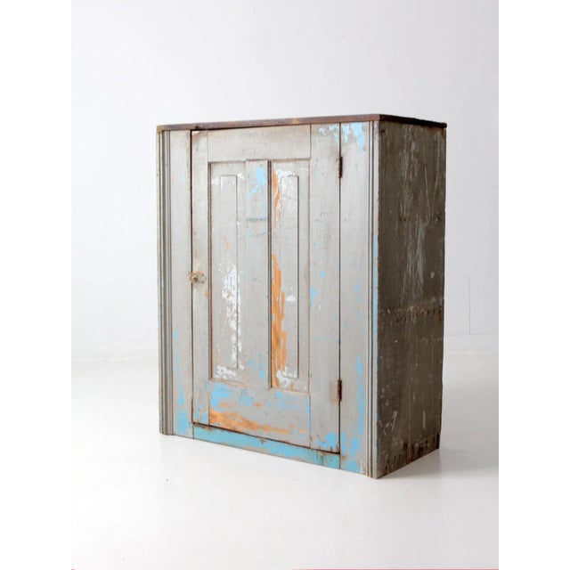 Blue Antique Rustic Farmhouse Cupboard Cabinet For Sale - Image 8 of 12