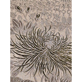1990s Dual Sided White and Green Asian Silk Crysanthemum Fabric1 Panel For Sale
