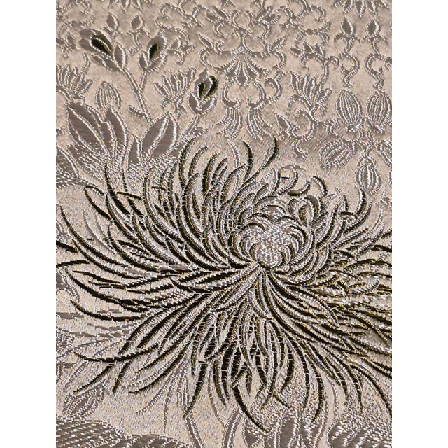 1990s Dual Sided White and Green Asian Silk Crysanthemum Fabric1 Panel For Sale