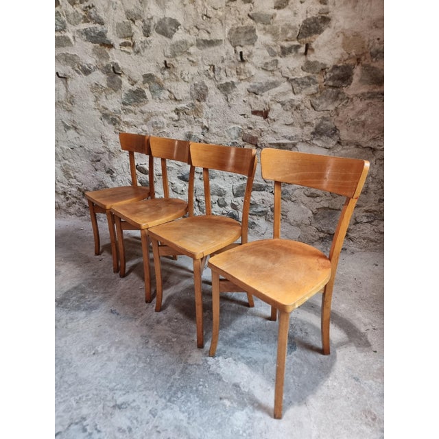 Mid-Century French Bistro Chairs in Beech and Plywood, 1960s, Set of 4 For Sale - Image 6 of 18