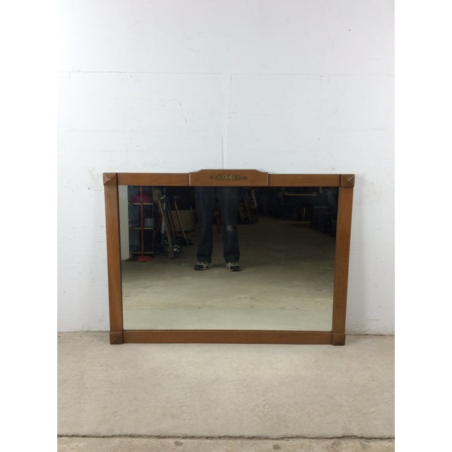 Mid Century Modern Long Rectangular Wall Mirror With Brass Accented Wood Frame For Sale - Image 15 of 15