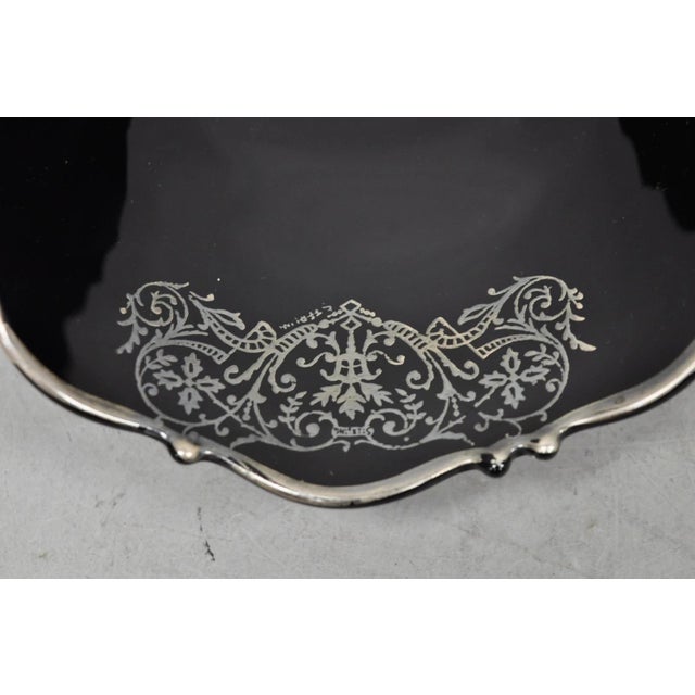 Vintage Rockwell Black Amethyst Glass Sterling Silver Overlay Centerpiece Dish For Sale - Image 4 of 14