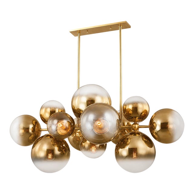 Corbett Lighting Kyoto 12-Light Linear Chandelier – Vintage Polished Brass For Sale