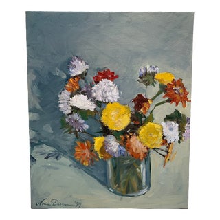 Vintage Bold Floral Canvas Painting For Sale