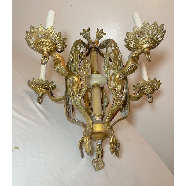 Up for sale is a very nice quality antique Art Deco solid brass hanging chandelier. This lovely 5 arm fixture is done with...