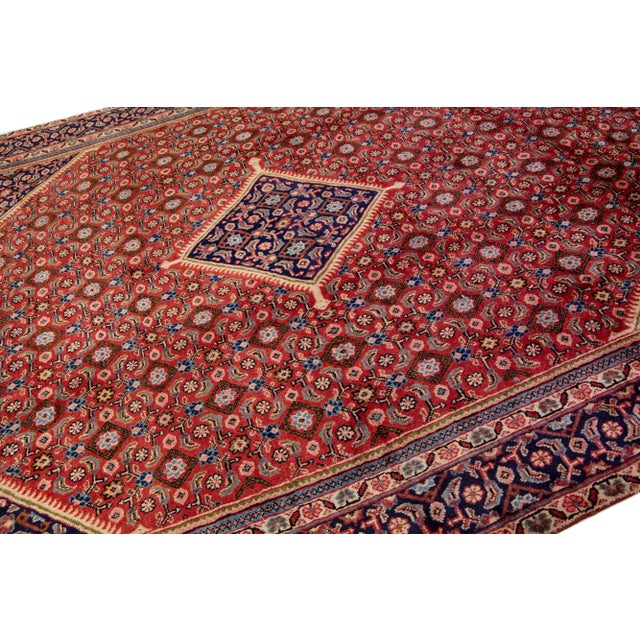1960s Vintage Persian Tabriz Navy Blue Handmade All-Over Medallion Wool Rug For Sale In New York - Image 6 of 7
