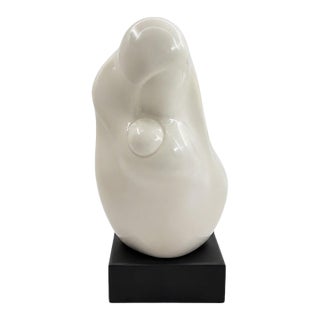 Mid 20th Century Edith Kolton Minimalist Glazed Ceramic Mother and Child Sculpture on Black Base For Sale