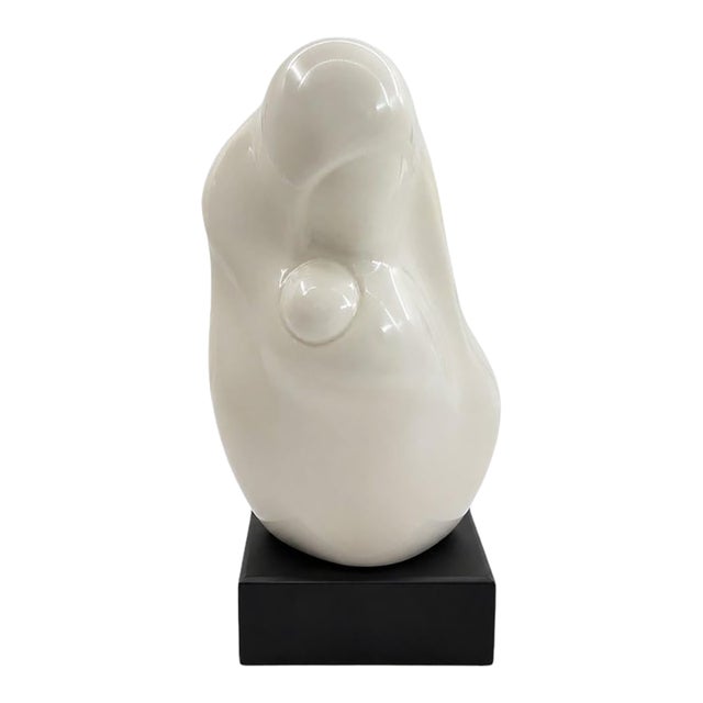 Mid 20th Century Edith Kolton Minimalist Glazed Ceramic Mother and Child Sculpture on Black Base For Sale