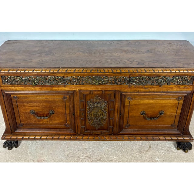Wood Large Henry II Style Oak Sideboard With Bronze Mounts, Early 20th Century For Sale - Image 7 of 18