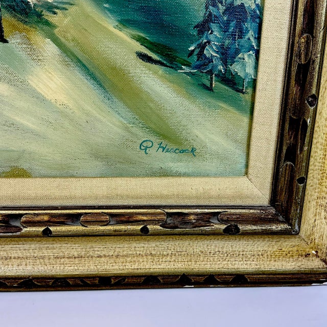 Wood 1970s Vintage Impressionist Landscape Snow Covered Trees Folk Art Original Oil Painting, Artist Signed For Sale - Image 7 of 12