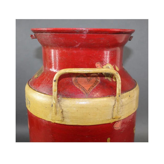 Metal 1920s Decoupage Folk Art Decorated Antique Dairy Farm Milk Jug For Sale - Image 7 of 10