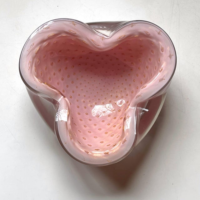 1970s Alfredo Barbini Murano Pink and Gold Bullicante Bowl Cased Glass For Sale In Chicago - Image 6 of 11