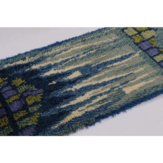 Mid-Century Modern Vintage Swedish Rya Runner, Blue With Scandinavian Abstract Forms - Rug & Kilim For Sale - Image 3 of 8