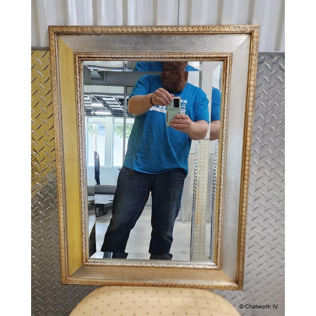 Wood 23 X 30.5 Gold & Silver-Leaf Beveled Glass Hanging Wall Mirror, Approx 20 Years Old For Sale - Image 7 of 10