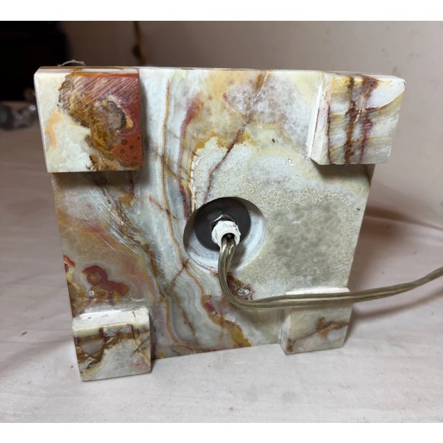 1990s Large Solid Heavy Brown Green White Onyx Stone Electric Table Lamp Light For Sale - Image 10 of 10