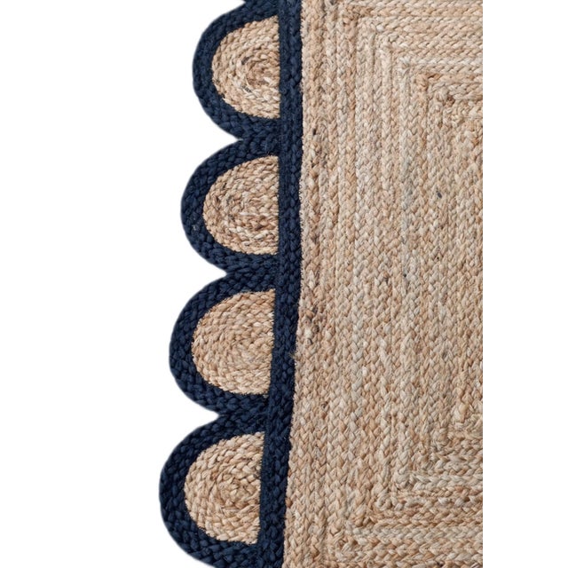 Handwoven Natural Jute Bath Rug With Black Scalloped Border For Sale - Image 6 of 12