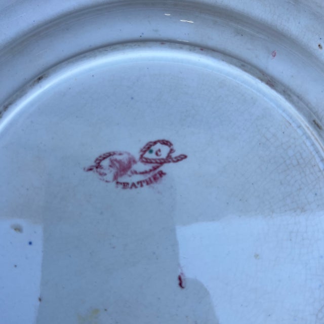 A Nice Antique Staffordshire "Feather" Pattern Red Transfer Decorated Plate, Circa 1830's For Sale - Image 10 of 12