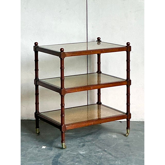 Chinoiserie Vintage Regency Stacked Cane Side Table For Sale - Image 3 of 6