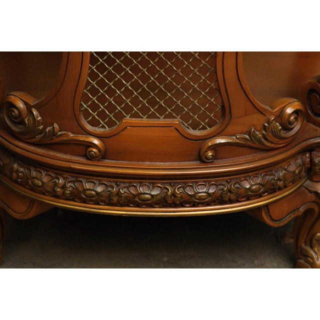 Vintage French Carved Wood Metal Grids Side Table For Sale - Image 4 of 8