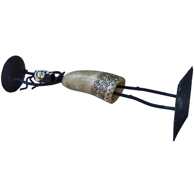 Bone Vintage Handmade & Patterned West-African Horn Candleholder Figurine For Sale - Image 7 of 7