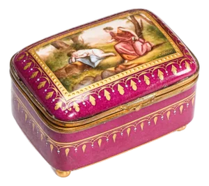 Quality Hand Painted Antique Porcelain Trinket Jewelry Box