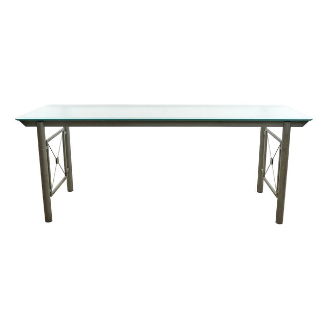 Iron Table with Glass Top For Sale